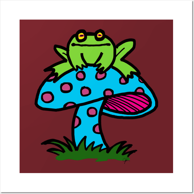 frog on a mushroom Wall Art by wolfmanjaq